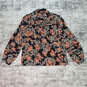 Tribal Blouse Womens Medium Black Floral Long Sleeve Boho Tassel Top Vacay